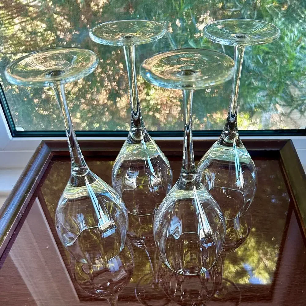 Vintage Blown Optic Wine Glasses Set of 4 Clear Faceted Stemware